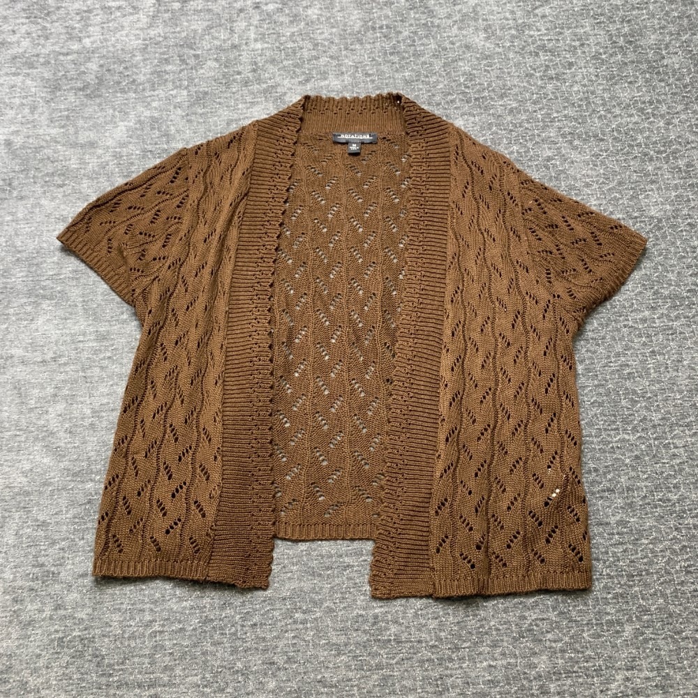 Notations Cardigan Sweater Womens Medium Brown Open Knit Open Front Winter Cozy